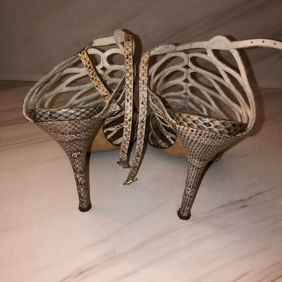 Vintage Manolo blahnik gray snakeskin open toe gladiator strappy heels 38.5 - Picture 5 of 7